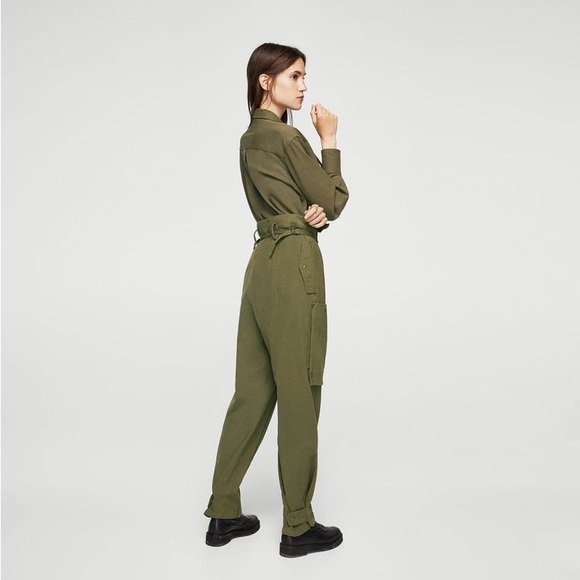 MNG Suit Mango Dark Olive Green Cargo Workwear High Waist Trousers Pants M - Picture 5 of 10